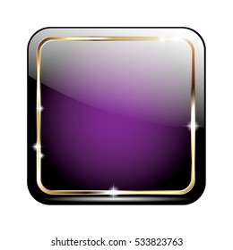 Abstract purple square background with a golden frame, with space for your text. Vector illustration, on transparent background