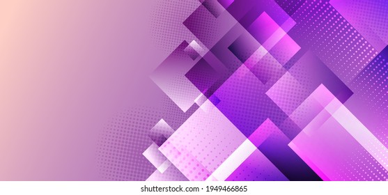 Abstract purple squares geometric overlapping layers with glowing light background. Vector illustration