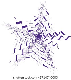 Ilustração vetorial em forma de estrela púrpura abstrata formada por linhas onduladas dinâmicas que irradiam de um ponto central.