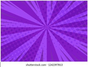 Abstract purple striped retro comic background with halftone corners. Cartoon deep violet background with stripes and halftone pattern for comics book, advertising design, poster, print