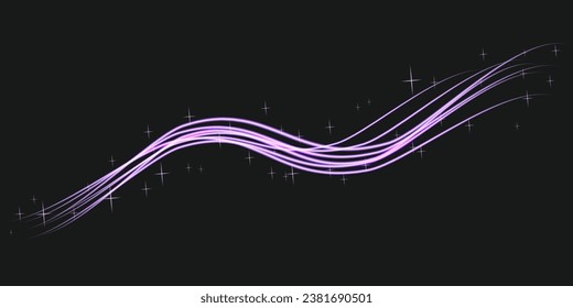 Resumen de rayas moradas. Líneas brillantes. Ilustración de vector abstracta aislada en el fondo negro.