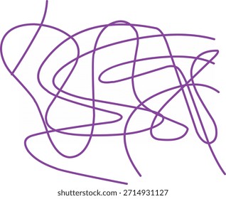 Linhas emaranhadas roxas abstratas em um fundo branco, criando curvas dinâmicas