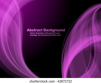 Resumen de ondas transparentes púrpura sobre fondo negro. Ilustración vectorial en colores RGB.