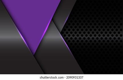 Resumen de la sombra geométrica de triángulo púrpura gris metálica con diseño de malla de círculo oscuro ilustración moderna del vector de fondo futurista.