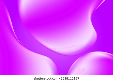 Abstract purple, violet holographic liquid blobs, flowing colorful technology background with copy space. Fluid organic forms, smooth plastic texture fluid pattern. Creative futuristic presentation