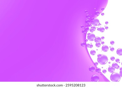 Abstract purple, violet, lavender color glowing liquid water or collagen serum texture isolated, transparent background. Fluid organic bubbles fizz close up decoration. Beautiful cosmetic science