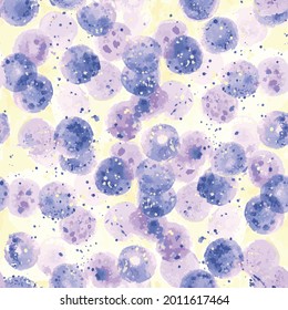 Abstract purple watercolor bubbles circles with sprinkled splash paint seamless repeat vector pattern for fashion, print, fabric, textile, background, wallpaper, wrapping paper, scrapbooking, creation