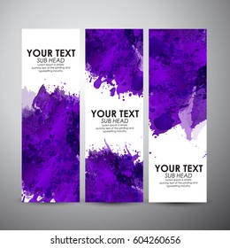 Abstract purple watercolor. Vector vertical banners set background.