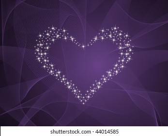 abstract purple wave background with twinkle star pattern romantic heart