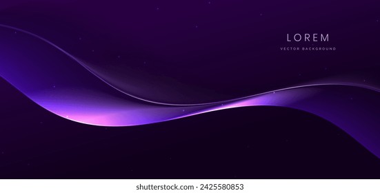 Abstract purple wave lines glowing on dark purple background with copy space for text. Luxury design style. Vector illustration