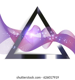 abstract purple wave in triangle with shine sparkles isolated on white background
