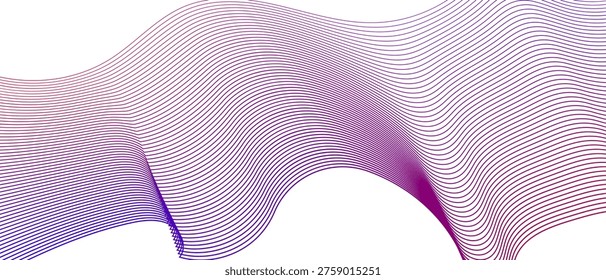 Abstract purple wave vector with flowing gradient lines, elegant dynamic ribbon motion design, modern wavy line art for corporate branding isolated on Transparent Background