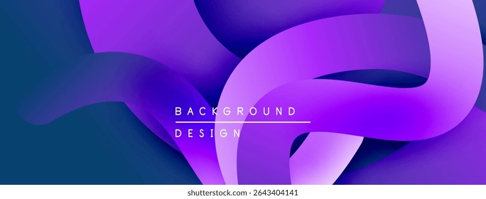 Abstract purple waves create dynamic background. Smooth gradients blend, offering modern design element. Minimalist text present.