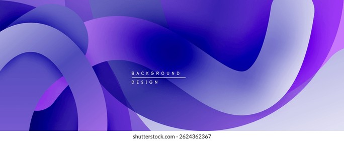 Abstract purple waves, flowing shapes create dynamic background. Modern design with gradient colors, text element present.