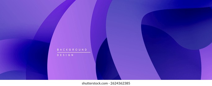 Abstract purple waves, flowing shapes create modern background. Gradient colors blend smoothly, offering dynamic visual texture.