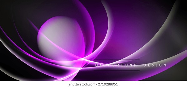 Ondas roxas abstratas, formas fluidas criam um plano de fundo dinâmico. Efeitos de luz sugerem movimento, profundidade, elementos de design modernos.