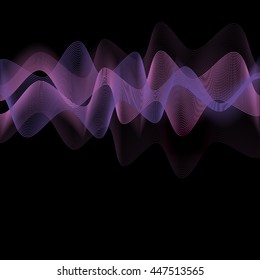 Abstract purple waves on black background. Transparent waved lines for brochure, website, flyer, card, template design  - Vector illustration EPS10