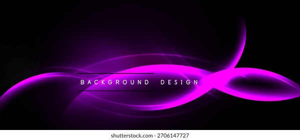 Abstractas ondas púrpuras sobre fondo negro. Los Elementos de diseño modernos crean un efecto visual dinámico. Composición sencilla y elegante.