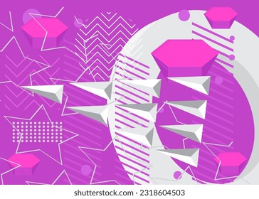 Abstract purple and white minimal geometrical theme. Retro shapes graphic template. Vintage geometric elements for poster, banner, cover.