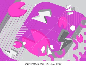 Abstract purple and white minimal geometrical theme. Retro shapes graphic template. Vintage geometric elements for poster, banner, cover.
