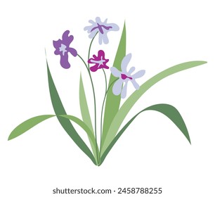 Abstract purple wildflowers in flat design. Summer blooming iris flowers. Vector illustration isolated.