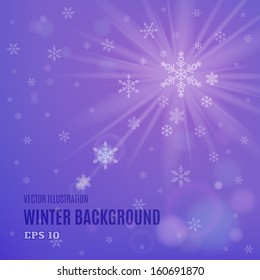 Abstract purple winter background with snowflakes