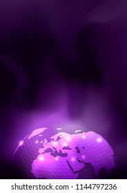 Abstract purple world map on mesh sphere