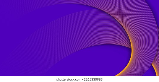 Resumen de líneas de curva de gradiente amarillo púrpura sobre fondo púrpura. Diseño gráfico futurista de líneas curvas lisas y modernas. Estilo minimalista. Demanda para afiche, banner, portada, sitio web. Ilustración del vector