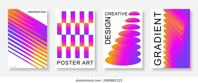 Abstract purple and yellow gradient poster on white background set. Minimalist book cover template design. Suitable for brochures, banner, flyer, and ads. Vector illustration