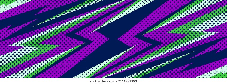 Abstract purple and yellow sports background with geometric shapes and texture dot pattern