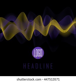 Abstract purple and yellow waves on black background. Transparent waved lines for brochure, website, flyer, card, template design  - Vector illustration EPS10