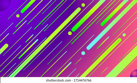 Abstrakter, violett-rosa Farbverlauf-Hintergrund. Gerade gelbe-grüne Linien.