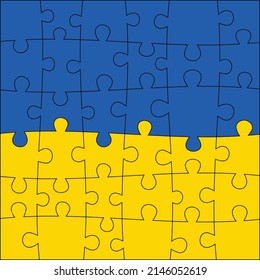 Abstract puzzle background with different design elements and with national Ukrainian flag color