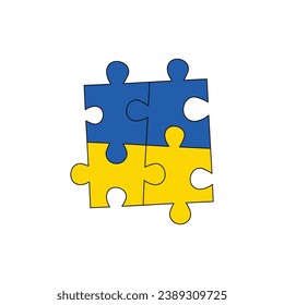 Abstract puzzle background with different design elements and with national Ukrainian flag color