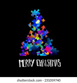 Abstract puzzle background spruce. Merry Christmas. Greeting Card. Vector 