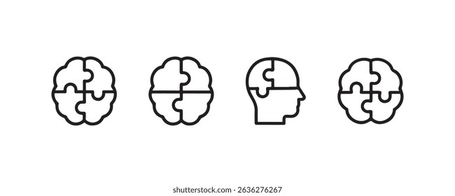 Abstract puzzle brain icons - mental health and creativity concepts.