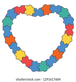 Abstract puzzle heart border, frame. Vector illustration.