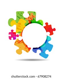 abstract puzzle shape colorful design.