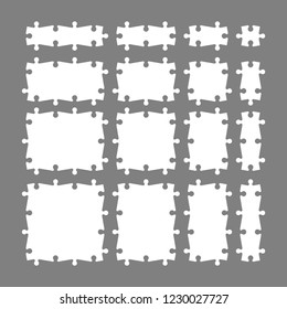 Abstract puzzles presentation banner. Design puzzle infographic template explanatory text field for business statistics. Vector flat piece puzzles illustration. Section compare service banner texture