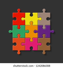 Abstract puzzles presentation banner. Design puzzle infographic template explanatory text field for business statistics. Vector flat piece puzzles illustration. Section compare service banner texture