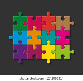 Abstract puzzles presentation banner. Design puzzle infographic template explanatory text field for business statistics. Vector flat piece puzzles illustration. Section compare service banner texture