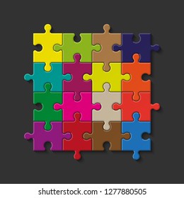 Abstract puzzles presentation banner. Design puzzle infographic template explanatory text field for business statistics. Vector flat piece puzzles illustration. Section compare service banner texture