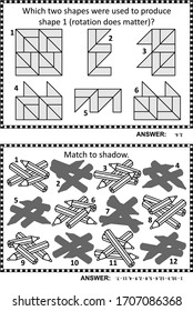 Abstract puzzles or riddles for adults (children are welcome, too) activity page for IQ training or just for fun entertainment. Answers are included.