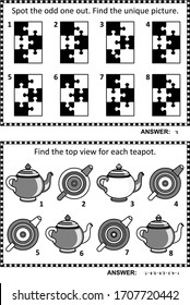 Abstract puzzles or riddles for adults (children are welcome, too) activity page for IQ training or just for fun entertainment. Answers are included.