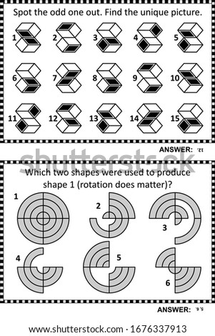Abstract puzzles or riddles for adults (children are welcome, too) activity page for IQ training or just for fun entertainment. Answers are included.