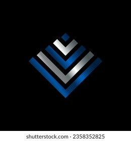 abstract pyramid logo with blue and silver color, vector