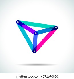 Abstract pyramid logo with intersecting transparent lines and dots.