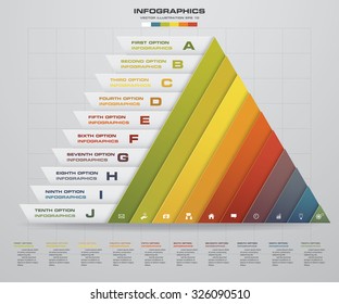 Abstract pyramid shape layout with 10 steps clean number banners template/graphic or website layout. Vector.