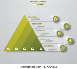 Abstract pyramid shape layout with 5 steps clean number banners template/graphic or website layout. Vector.