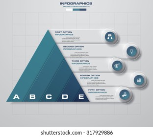 Abstract pyramid shape layout with 5 steps clean number banners template/graphic or website layout. Vector.